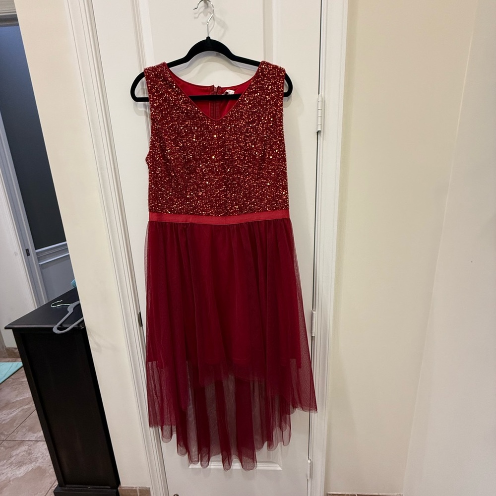 Red Sequin High-Low Sleeveless Dress